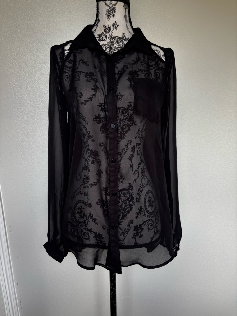 jonathan martin Black Sheer with Open front and back design Button-Down Blouse - Picture 9 of 13